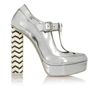 Sophia Webster Silver Heels with Chevron Block Heel